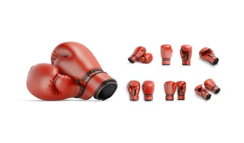 Blank red boxing gloves pair and single mockup, different views Stock Illustration