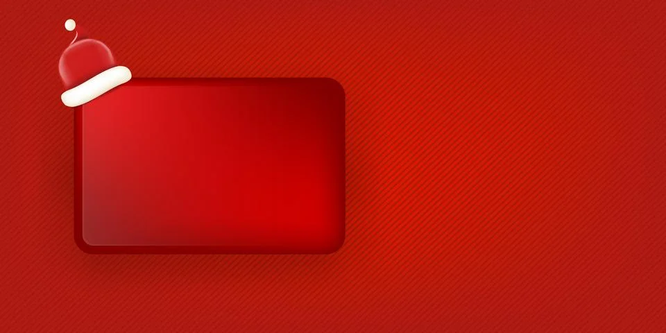 Blank red christmas banner with button and santa hat isolated on red background 스톡 일러스트