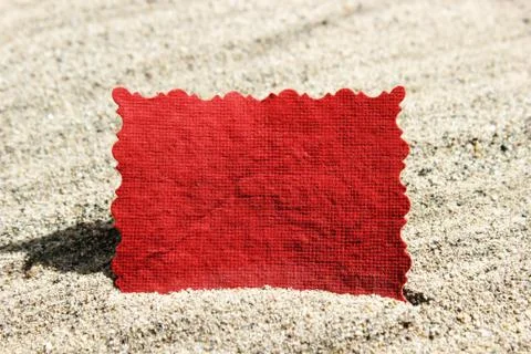 Blank red message note card in sand Stock Illustration