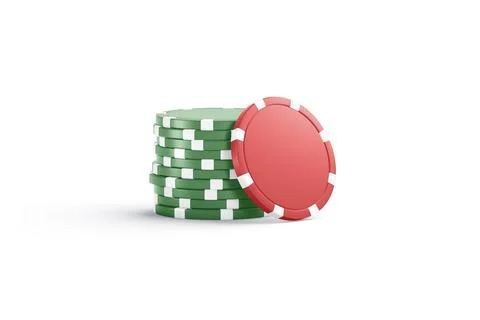 Blank red plastic round chip mockup stand with green stack Illustrazione stock