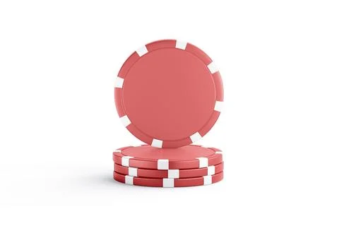 Blank red plastic round chip mockup stand on stack, isolated Stock Illustration