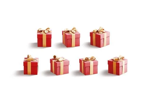 Blank red square gift box mockup, different angles views イラスト素材