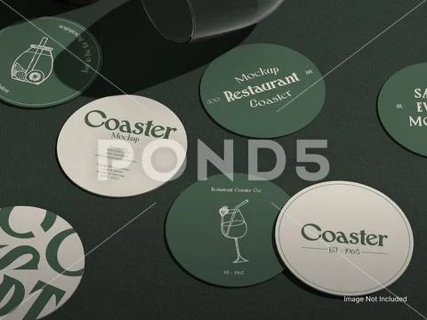 Blank Restaurant Drink Round Coaster Mockup 3D Rendering PSD 템플릿