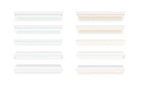 Blank retail showcase empty store shelves supermarket shelf template. Vector Stock Illustration