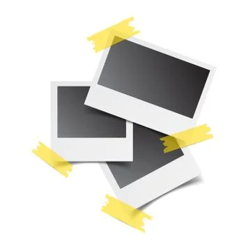 Blank retro photo frames with sticker on white isolated background. Vector il Illustrazione stock