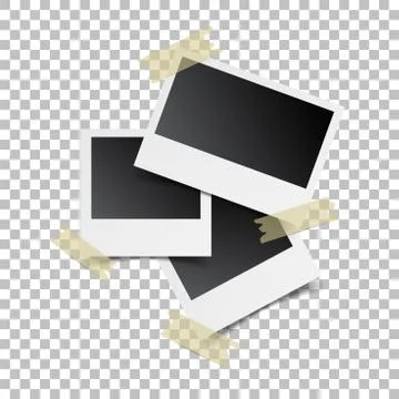 Blank retro photo frames with sticker on white isolated background. Vector il Illustrazione stock