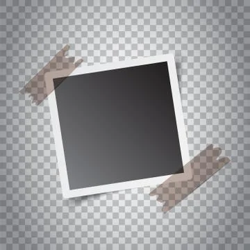 Blank retro photo frames with sticker on grey background. Vector illustration イラスト素材