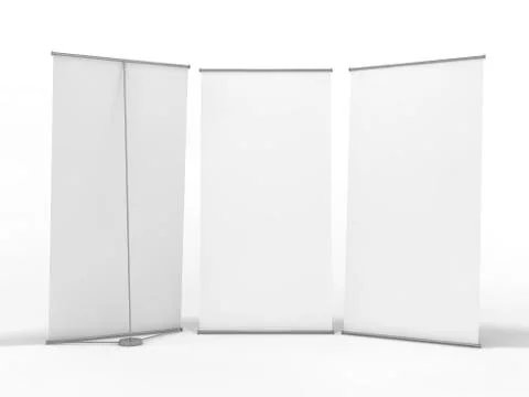 Blank roll up banner display. Template mockup. 3D Stock Illustration