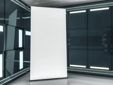 Blank roll up banner display. Template mockup. 3D Stock Illustration