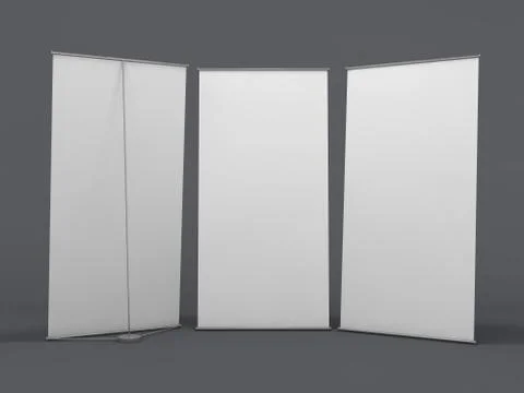 Blank roll up banner display. Template mockup. 3D Illustrazione stock