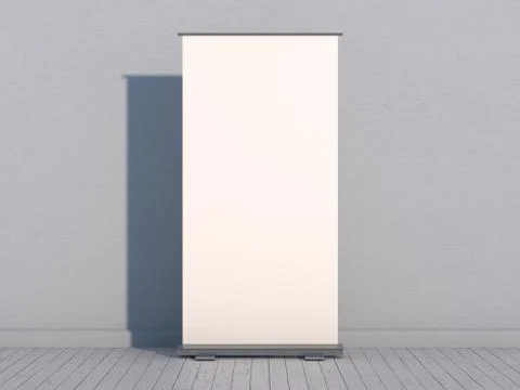 Blank roll up banner display. Template mockup. 3D Stock Illustration