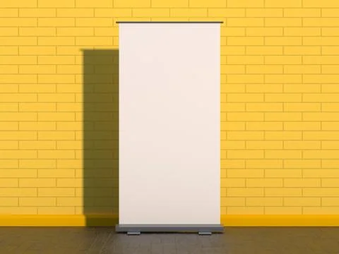 Blank roll up banner display. Template mockup. 3D Stock Illustration
