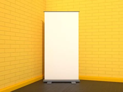 Blank roll up banner display. Template mockup. 3D Stock Photos