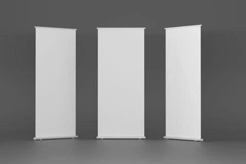Blank Roll up or Standee Mockup on Grey  background - 3D Illustration Render Stock Illustration