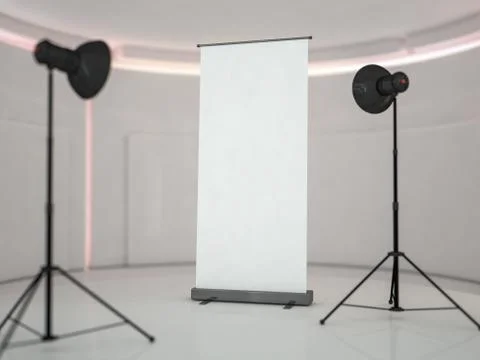 Blank rollup banner display. Template mockup. 3D Stock Illustration