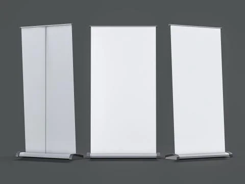 Blank rollup banner display. Template mockup. 3D Illustrazione stock