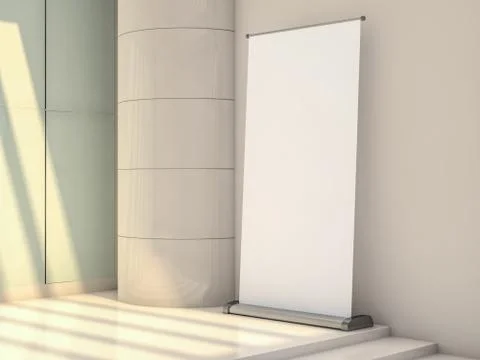 Blank rollup banner display. Template mockup. 3D Illustrazione stock