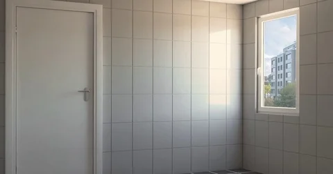 Blank room. Modern bathroom with large window.  Stock Footage 84060486