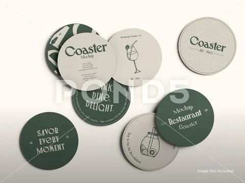 Blank Round Coaster Mockup 3D Rendering Top VIew on White Background PSD Template