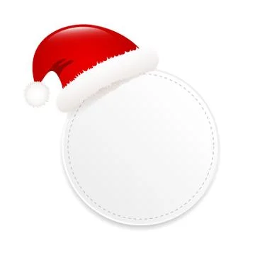 Blank round gift tag with cap of santa claus isolated on white background Stock-Illustration