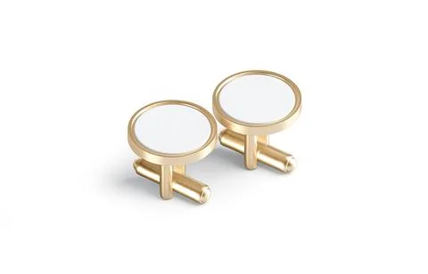 Blank round gold cufflinks toggle mockup pair stand, side view Illustrazione stock