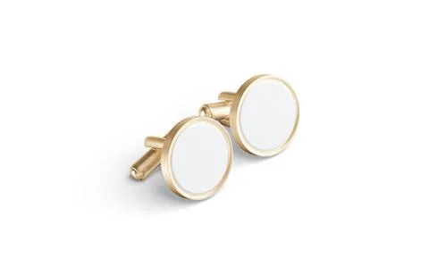 Blank round gold cufflinks toggle mockup pair lying, side view Stock Illustration