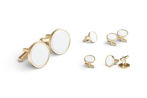Blank round gold cufflinks toggle mockup pair, different views Illustrazione stock