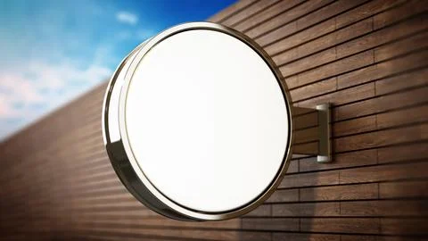 Blank round signboard attached to the wall. 3D illustration Stock Illustration
