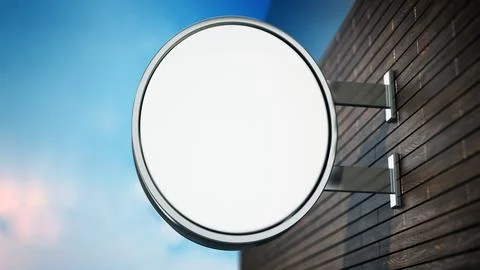 Blank round signboard attached to the wall. 3D illustration Stock Illustration