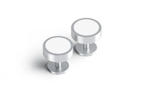 Blank round silver cufflinks stud mockup pair, isolated Stock Illustration