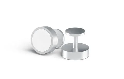 Blank round silver cufflinks stud mockup lying and stand, isolated Stock Illustration