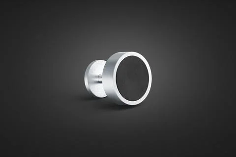 Blank round silver cufflinks stud black label mockup, dark background Stock Illustration