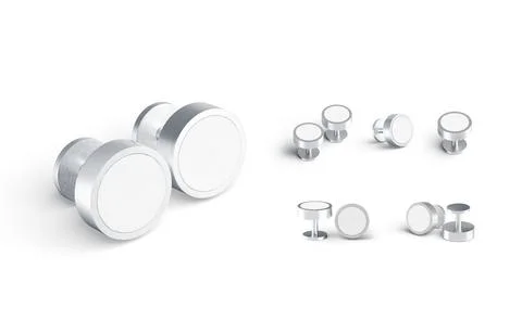 Blank round silver cufflinks stud mockup pair, different views Stock Illustration