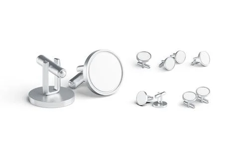 Blank round silver cufflinks toggle mockup pair, different views Illustrazione stock