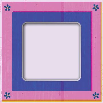 Blank rounded square frame paper cut style with old roneo paper pink and bl.. Stock Illustration