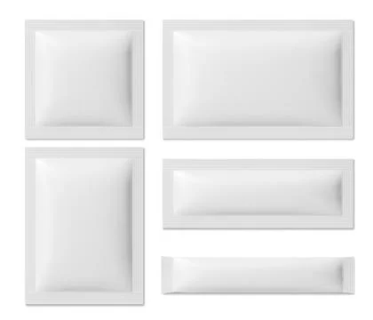 Blank sachet mockups set isolated on white Stock Illustration