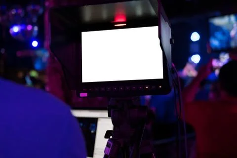 Blank screen of camera viewfinder for broadcasting live event in night club.  Stock Photos