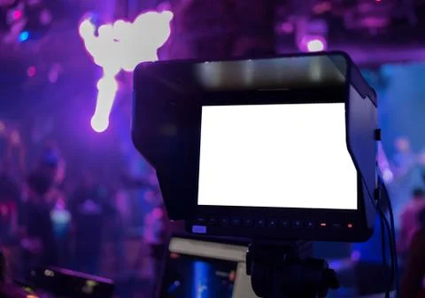 Blank screen of camera viewfinder for broadcasting live event in night club.  Stock Photos