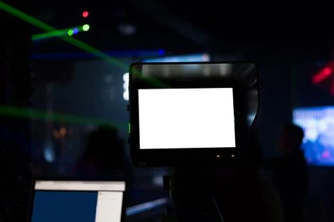 Blank screen of camera viewfinder for broadcasting live event in night club.  Stock Photos