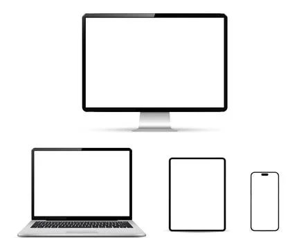 Blank screen computer, laptop, tablet, smartphone mockup. Set technology de.. Stock Illustration
