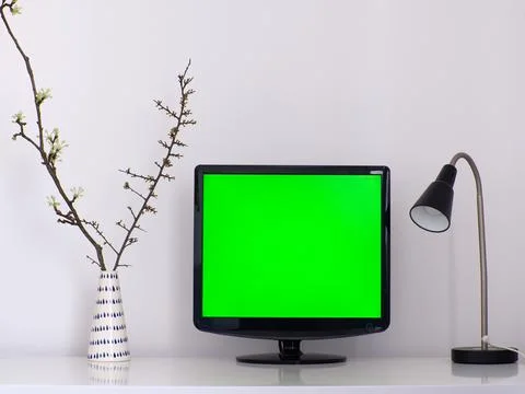 Blank screen desktop computer in minimal office room with copy space Stock Photos