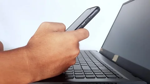 Blank screen of mobile phone and laptop, scrolling Stock Footage 294185463