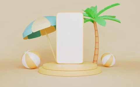 Blank screen mobile phone on podium summer holiday travel concept Stock Illustration