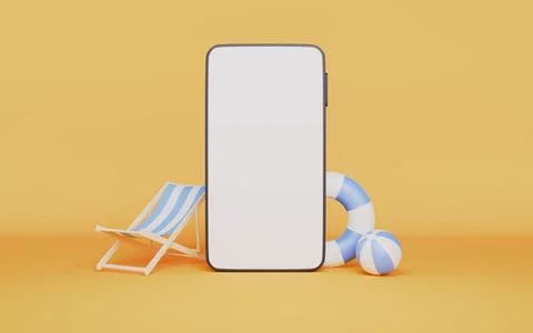Blank screen mobile phone summer beach holiday travel Stock Illustration