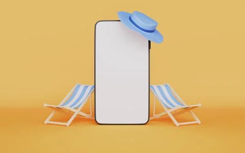 Blank screen mobile phone summer beach holiday travel Stock Illustration