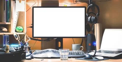 Blank screen of modern desktop computer. Stock Photos