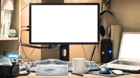 Blank screen of modern desktop computer. Stock Photos