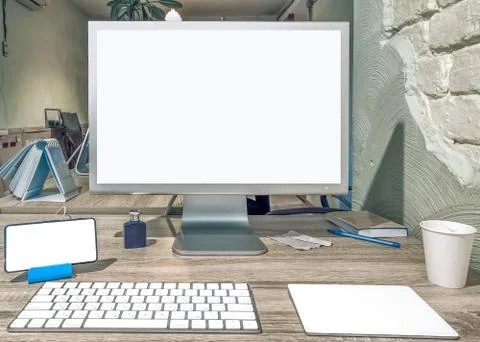 Blank screen of modern desktop computer. Stock Photos