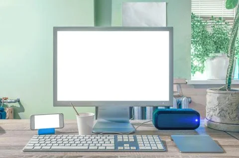 Blank screen of modern desktop computer. Stock Photos
