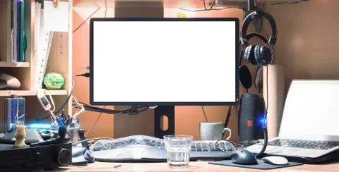 Blank screen of modern desktop computer. Stock Photos